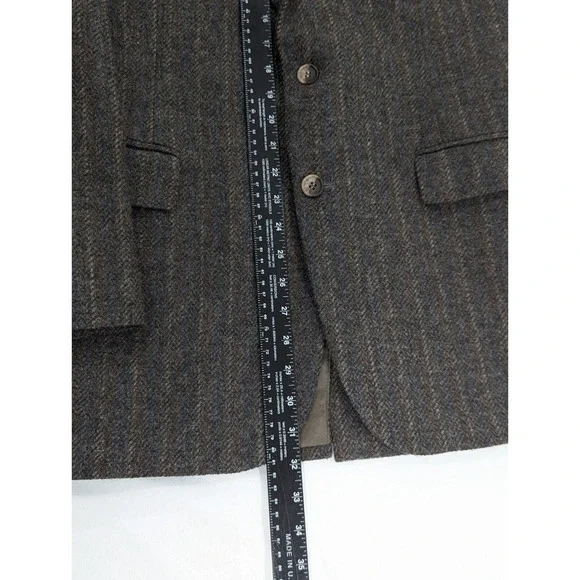Haggar‎ Tweed Wool Blazer Suit Jacket Brown Double Striped Wool40L 42 Chest